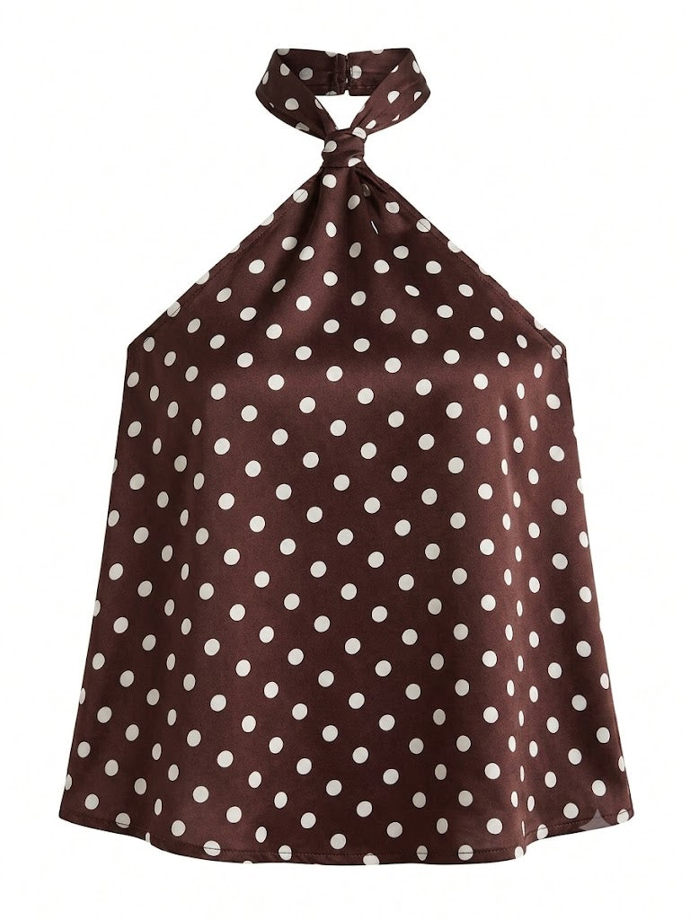 Top Dos Nu Satiné à Pois Blancs