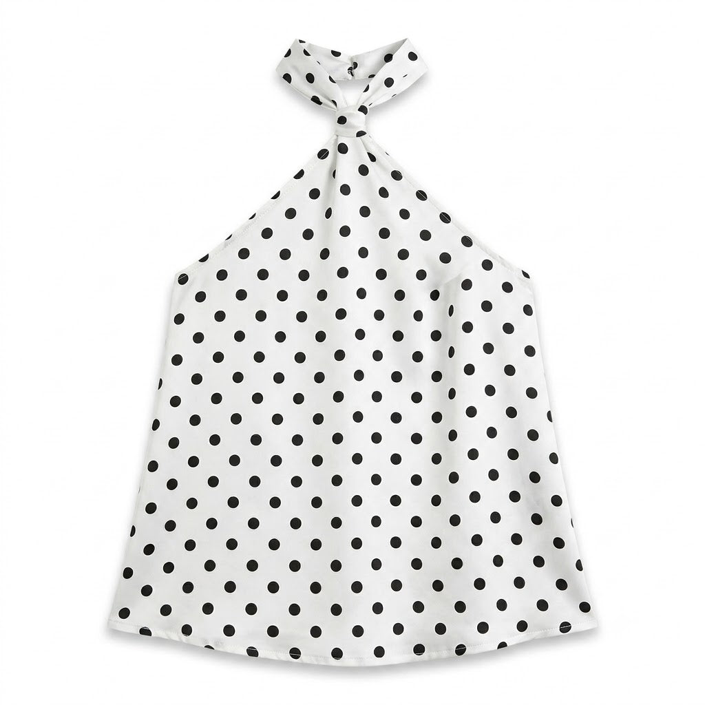 Top Dos Nu Satiné à Pois Blancs