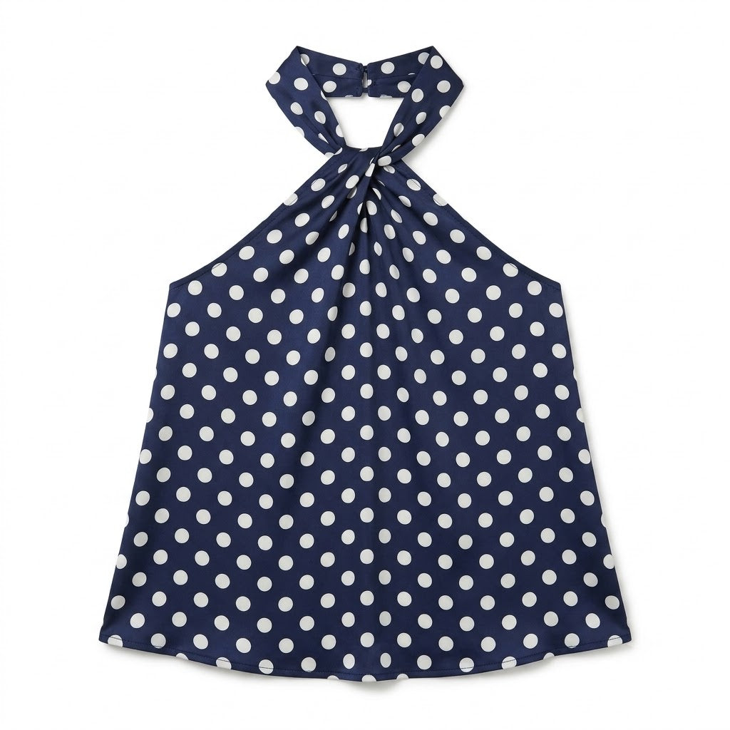 Top Dos Nu Satiné à Pois Blancs