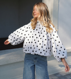 Blouse Blanche à Pois Noirs Volantée